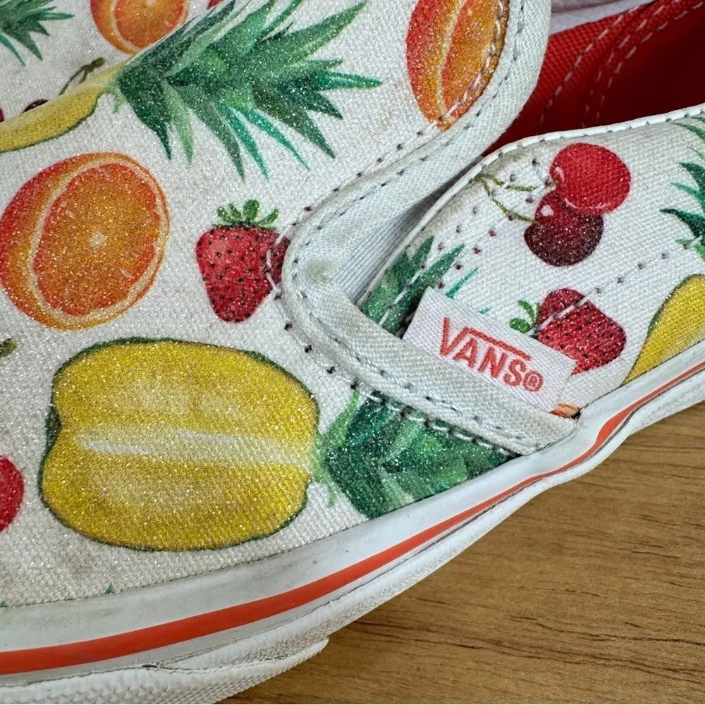 Vans Classic Slip On Sneakers Tropical‎ Fruit Glitter Print Size 3 Big Kids